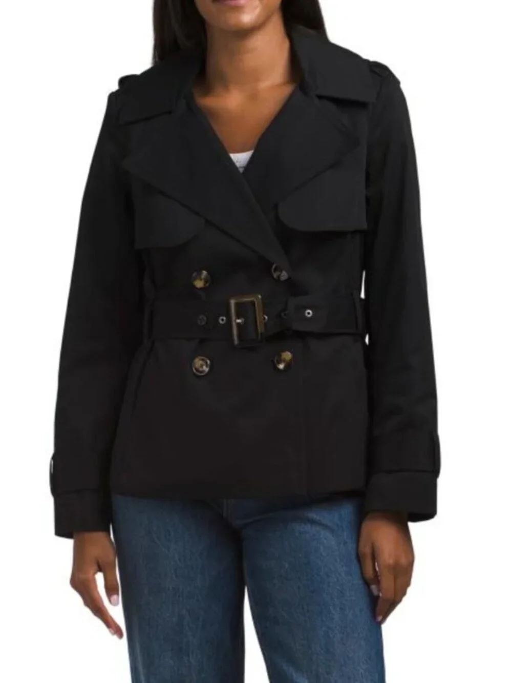 LONDON FOG Missy Double Breasted Belted Trench Coat